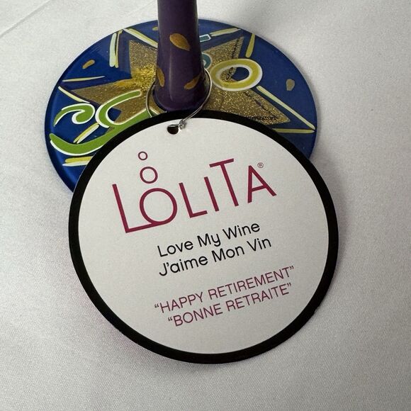 Lolita Hand Painted Wine Glass 15 oz Happy Retirement with Original Box - Picture 5 of 10